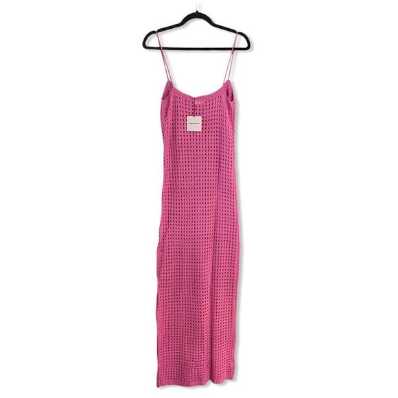 NWT Superdown Winona Maxi Dress Pink crochet knit swim resort sheer Revolve XS - Picture 4 of 6